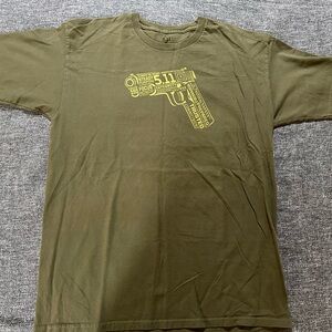 5.11 Tactical Olive Green Short Sleeve Graphic Tee with Yellow Print